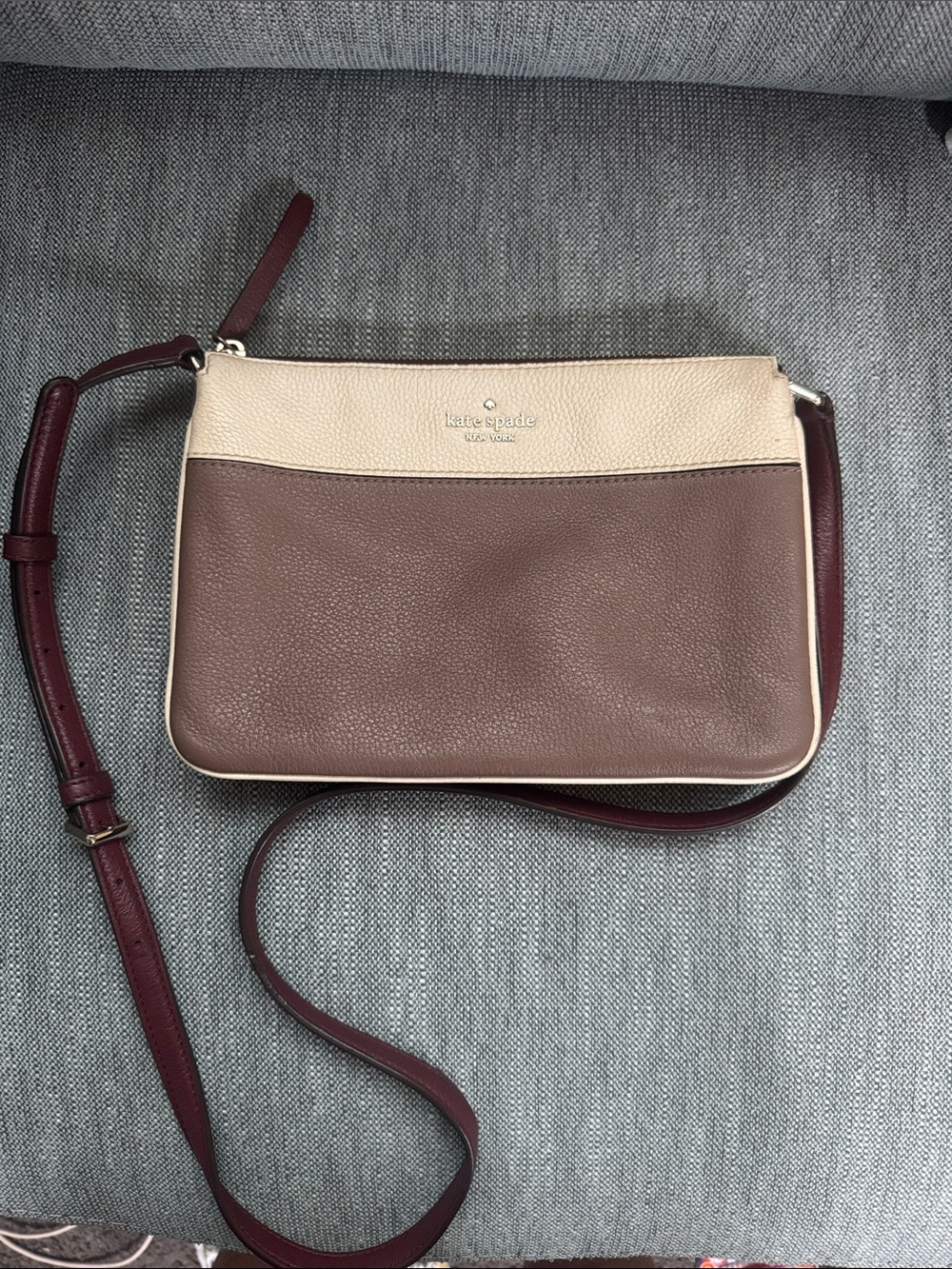 kate spade Two-Tone Pebbled Leather Crossbody in Brown, Cream & Burgundy